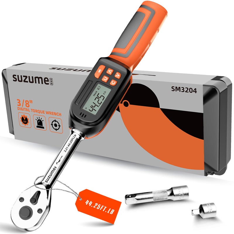 SUZUME 3/8 Digital Torque Wrench (2.21-44.25 Ft. Lb/ 3-60 N.m) 2% Accuracy Digital Torque Wrench 3/8 Drive with Buzzer and LED Flash Notification Peak/Track Mode Electric Torque Wrenches For Moto Bike Car - Image 1